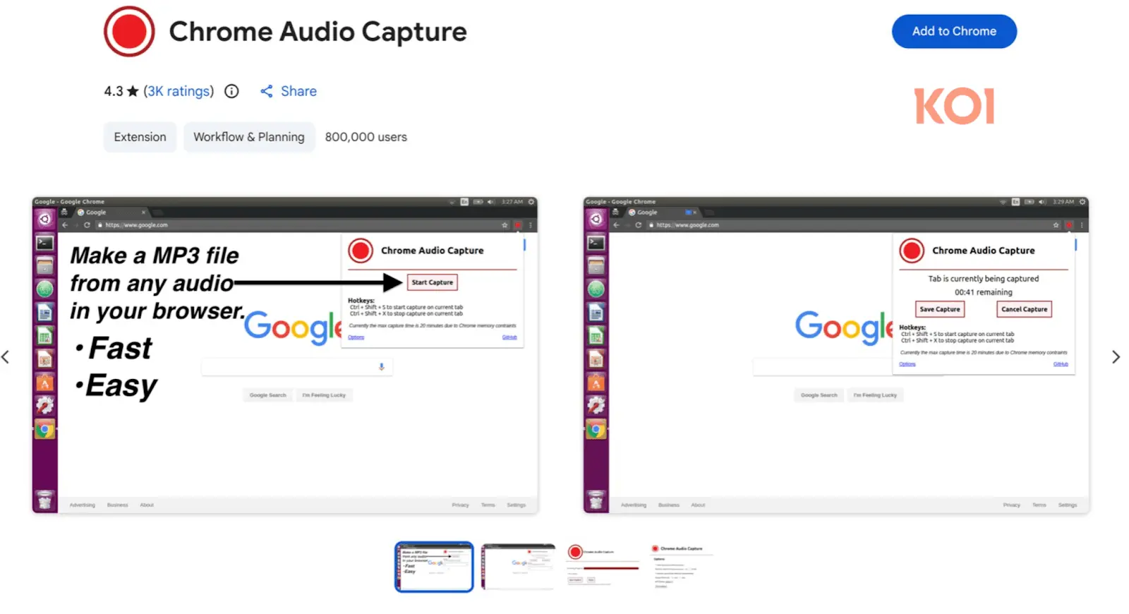 Chrome Audio Capture ζωντανά στην αγορά (Πηγή - Koi)